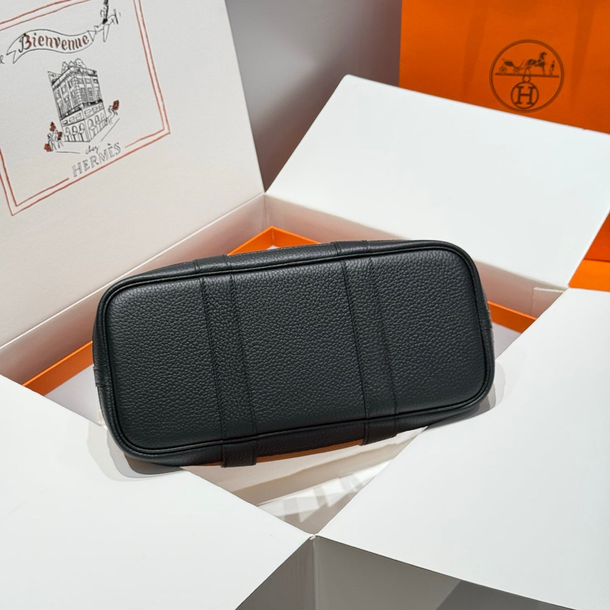 Hermes Garden Party 30cm in Orange Minimum Toilets Cotton Canvas and Black Calfskin Bag