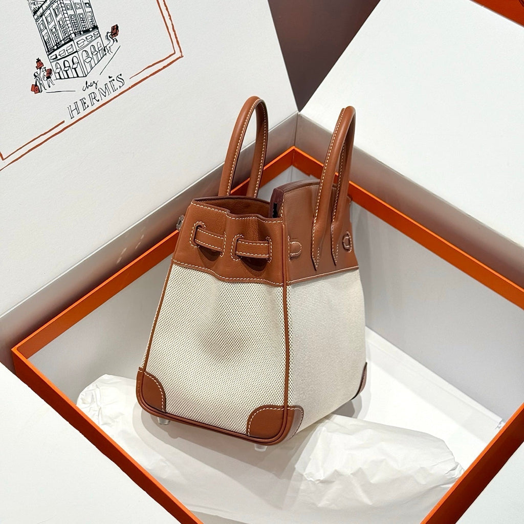 Hermes Birkin 25cm in Veau Barenia Swift Calfskin Ercu Toile Canvas Bag