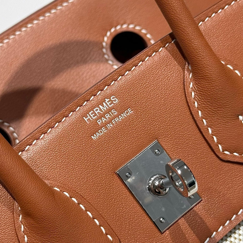 Hermes Birkin 25cm in Veau Barenia Swift Calfskin Ercu Toile Canvas Bag