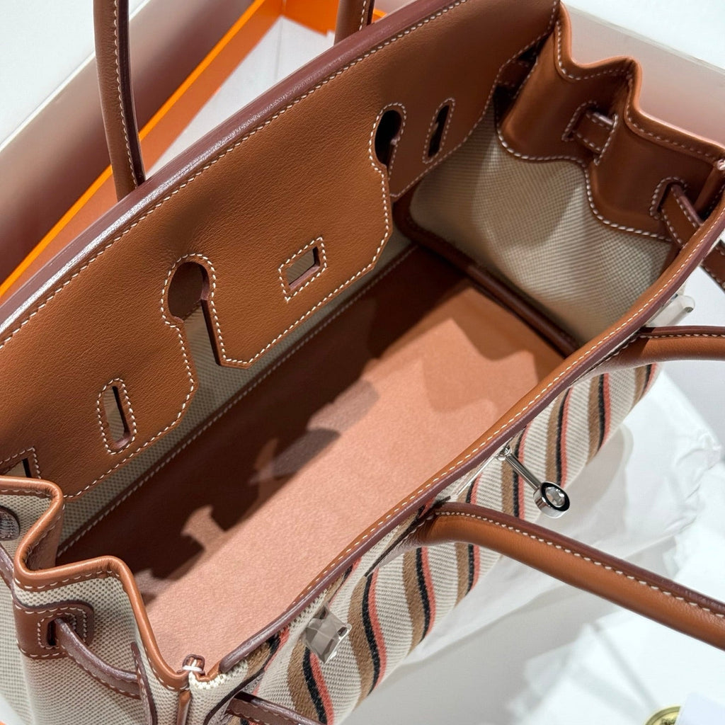 Hermes Birkin Shoulder 29 in Gold Calfskin Écru/Beige/Fauve/Rose Pop/Noir Embroidery Canvas Bag