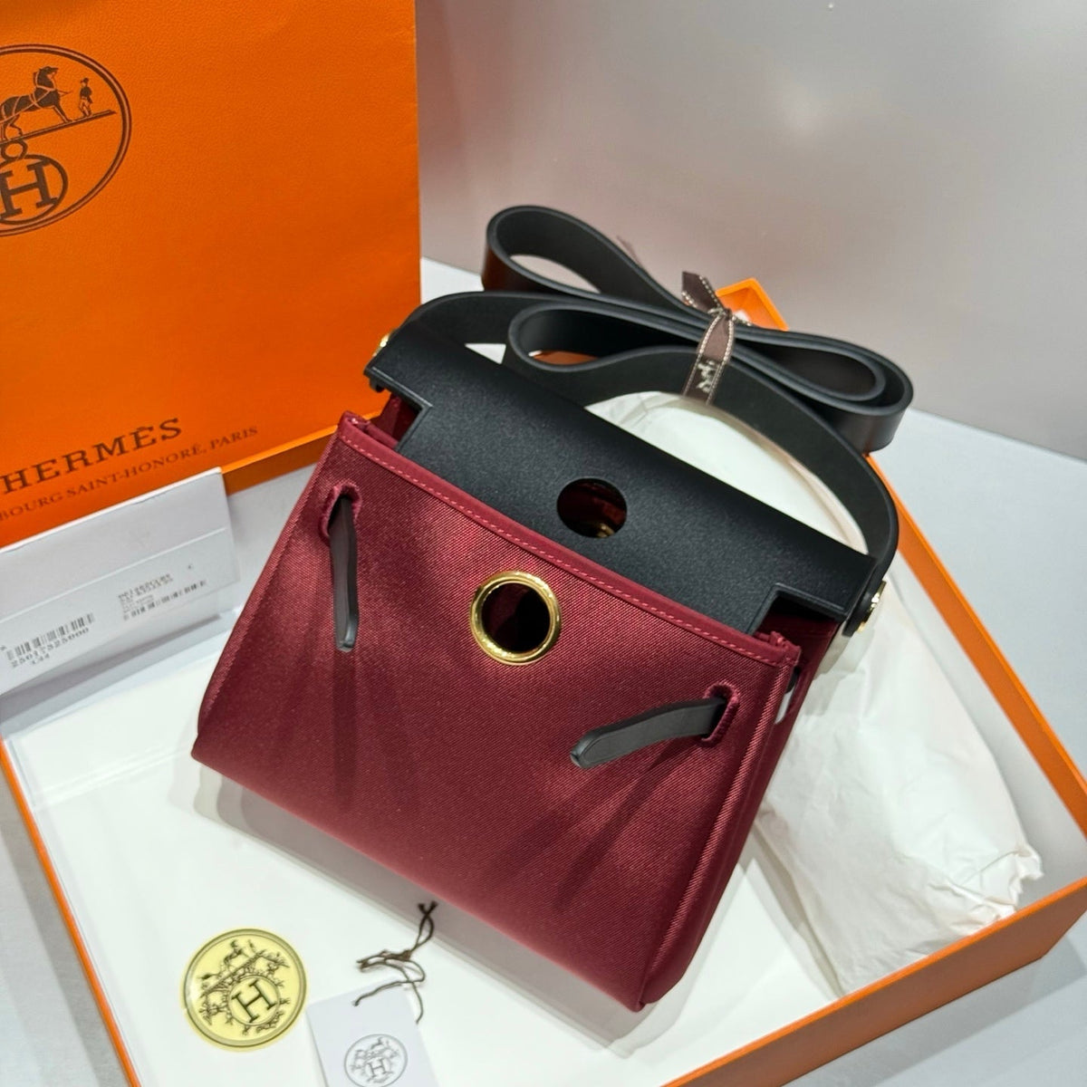 Hermes 25S Mini Herbag 20 in Red and Black Canvas Gold Hardware Bag