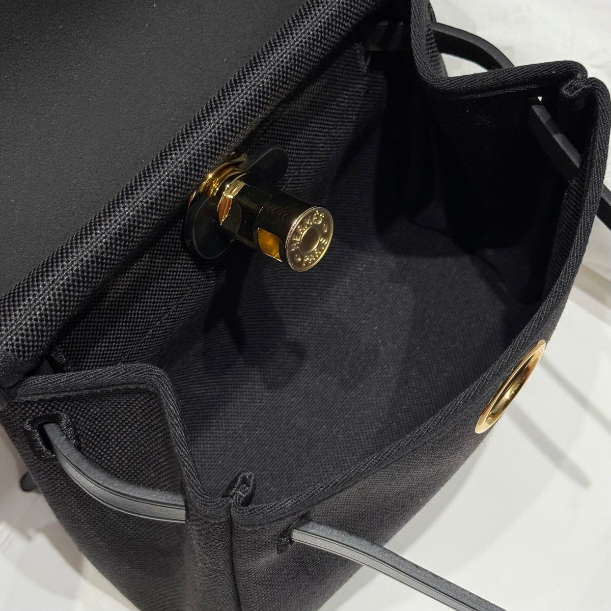 Hermes 25S Mini Herbag 20 in Full Black Canvas Gold Hardware Bag