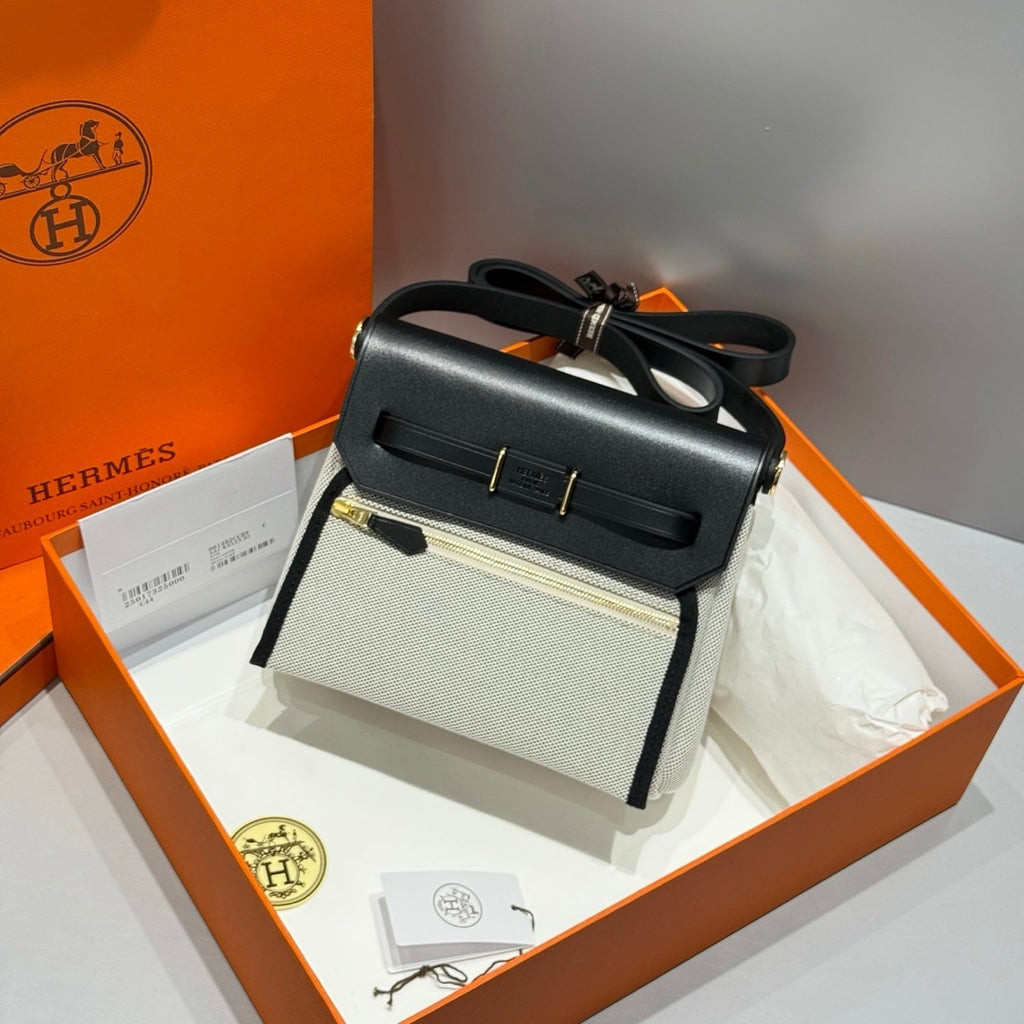 Hermes 25S Mini Herbag 20 in Sage Gray Canvas Gold Hardware Bag