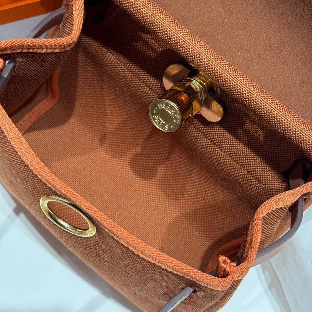 Hermes 25S Mini Herbag 20 in Copper Brown Canvas Gold Hardware Bag