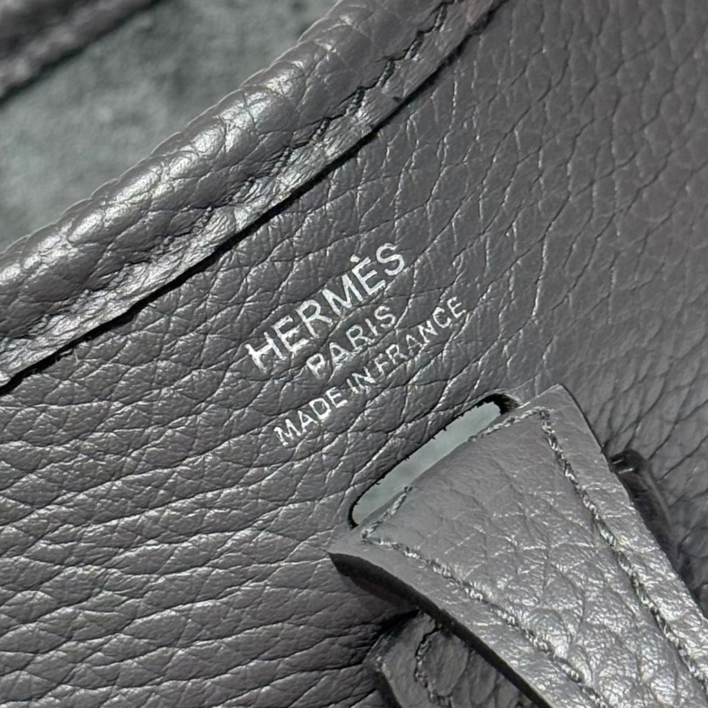 Hermes 25S Mini Evelyne 18 in Charcoal Gray Patterned Strap Calfskin Silver Hardware Bag