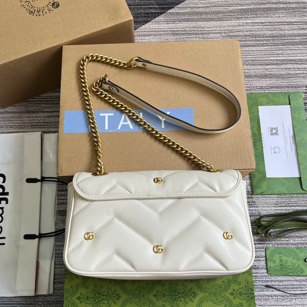 Gucci Marmont Medium 26 Bag in White Lambskin