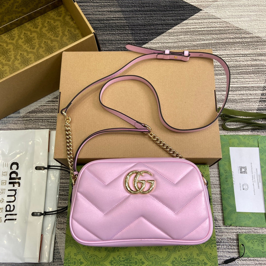 Gucci Marmont 24 Small Matelassé Shoulder Bag Ligth Pink Calfskin