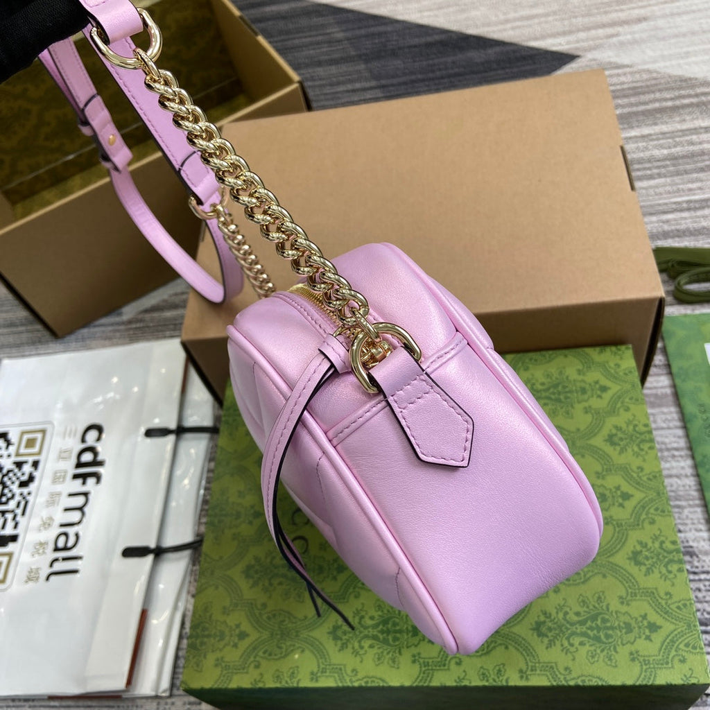 Gucci Marmont 24 Small Matelassé Shoulder Bag Ligth Pink Calfskin