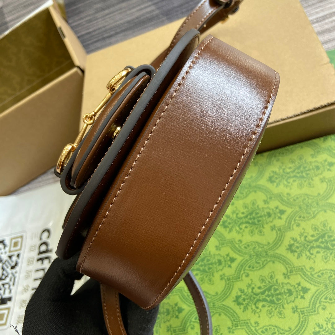 Gucci Horsebit 1955 Mini Top Handle Bag 18 in Beige Canvas and Brown Calfskin Gold Hardware