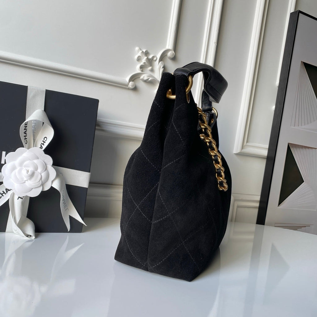 Chanel 25S Hobo Bag 31 in Black Suede with Gold Hardware