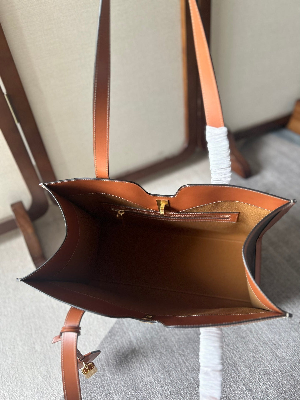 Celine Cabas 37 in Black Triomphe Canvas and Bronze Brown Calfskin Trim Gold Lock Bag