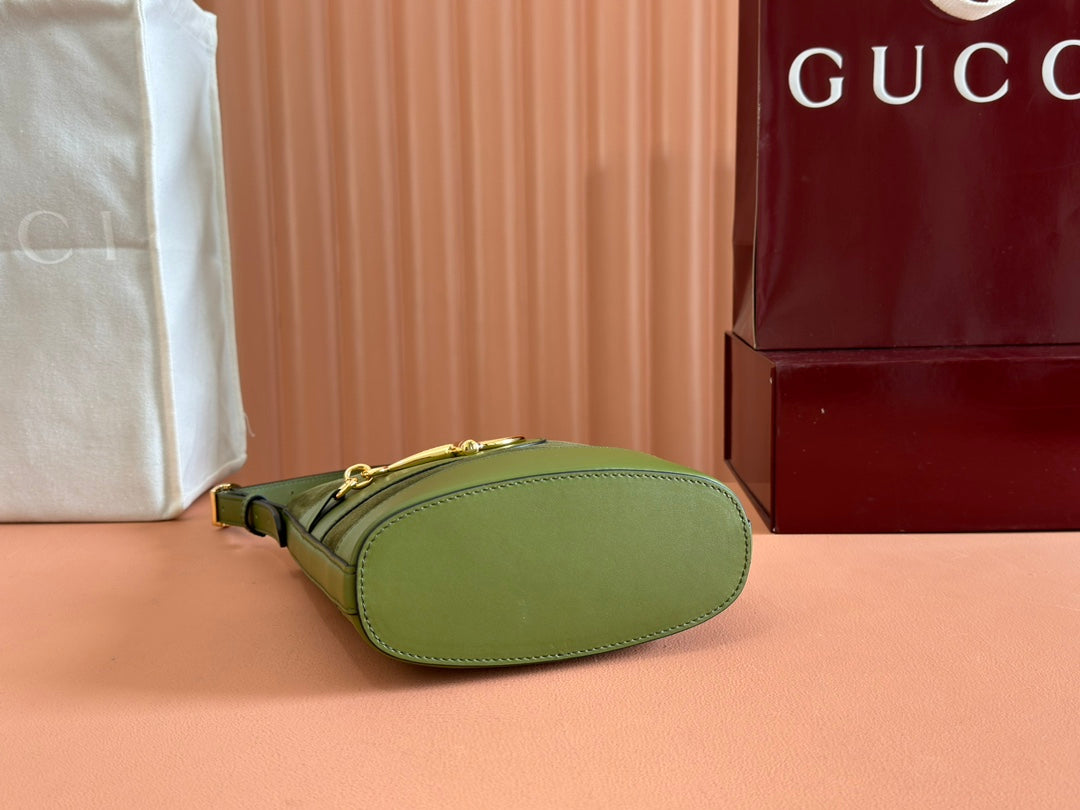 Gucci 73 Small Bucket Bag 20 in Green Soft Suede and Calfskin