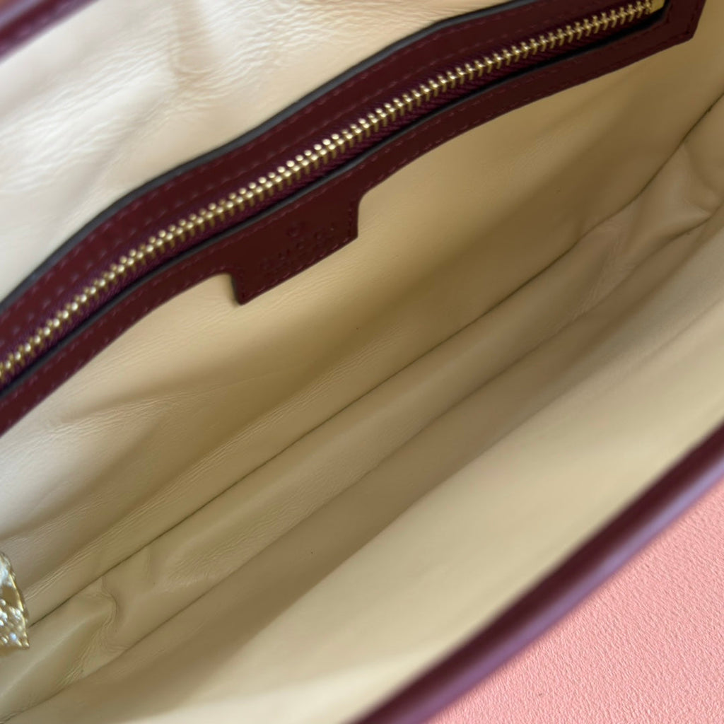 Gucci Jackie Small Shoulder Bag 27 in Burgundy Red Calfskin Gold Hardware