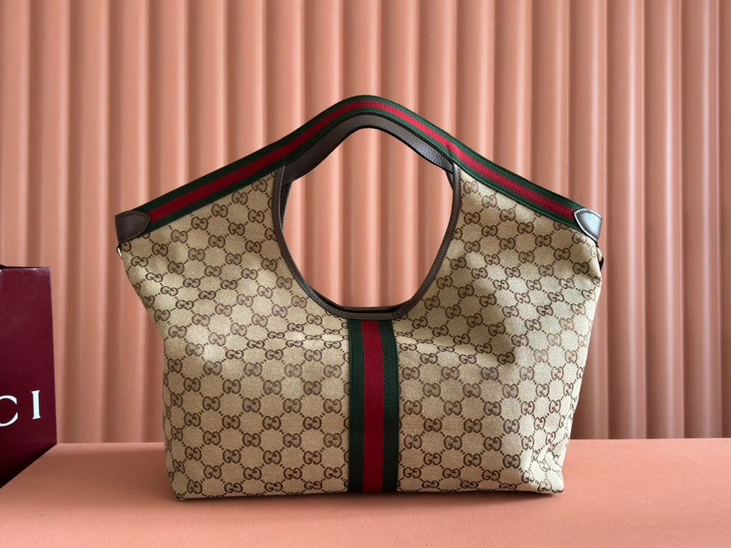 Gucci Giglio Large Tote Bag 60 in Beige and Dark Brown Canvas