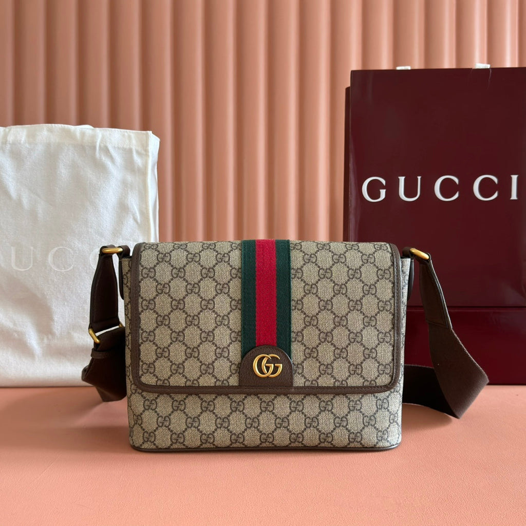 Gucci 25S Ophidia Small Bag 28 in Beige Canvas and Brown Calfskin