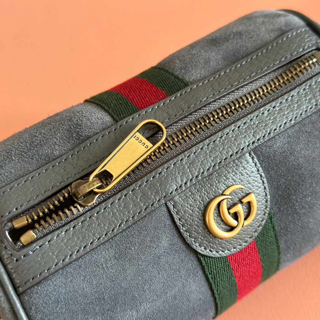Gucci 25S Ophidia Mini Shoulder Bag 19 cm in Grey Suede