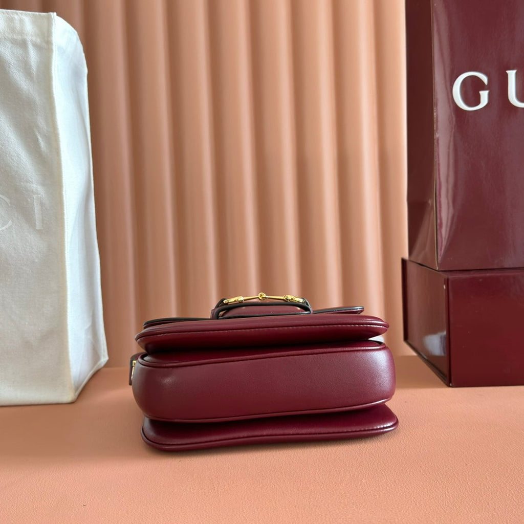 Gucci 25S Horsebit 1955 Mini Bag 20 cm in Dark Red Calfskin with Gold Hardware