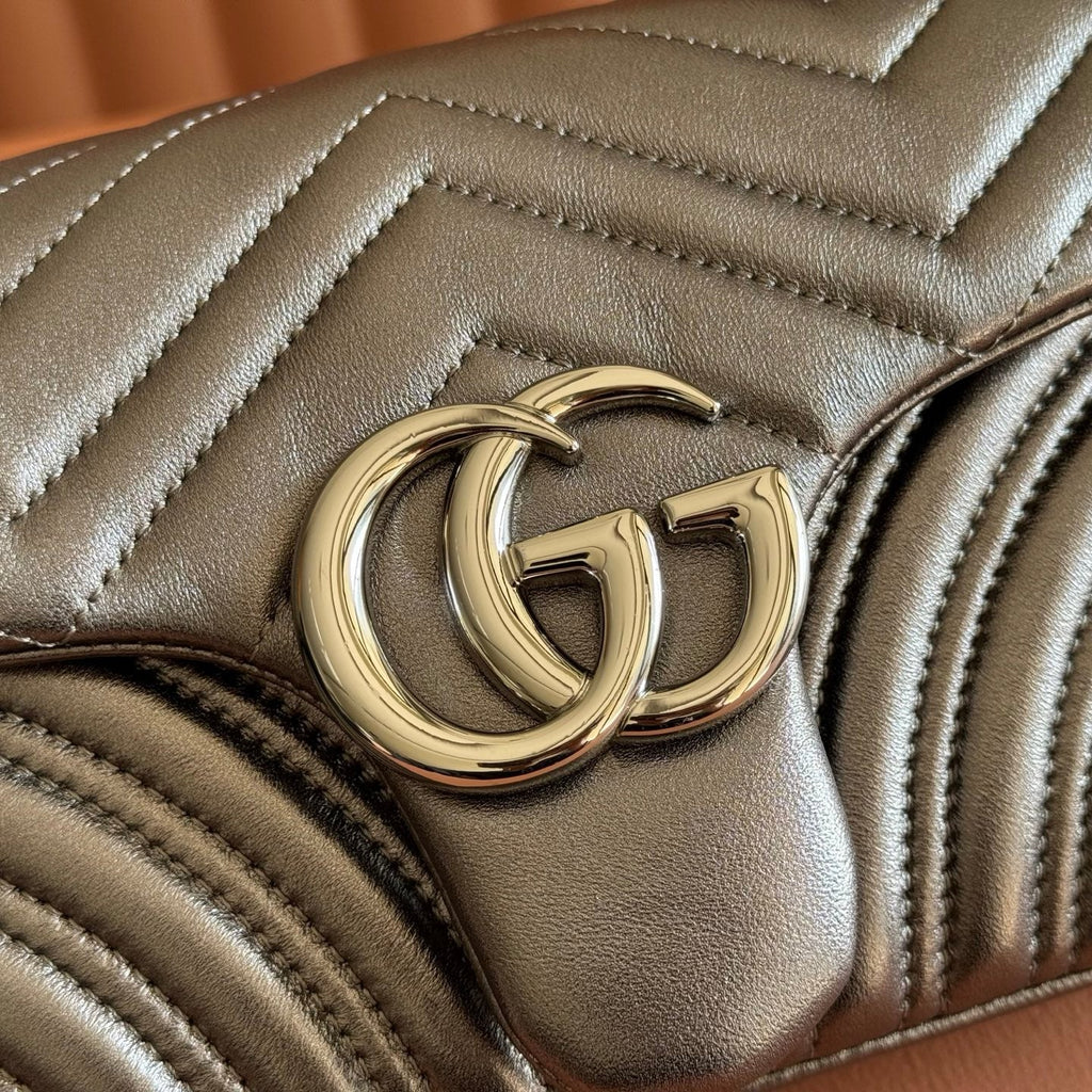 Gucci 26S Marmont Bag 26 in Warm Gray Brown Lambskin
