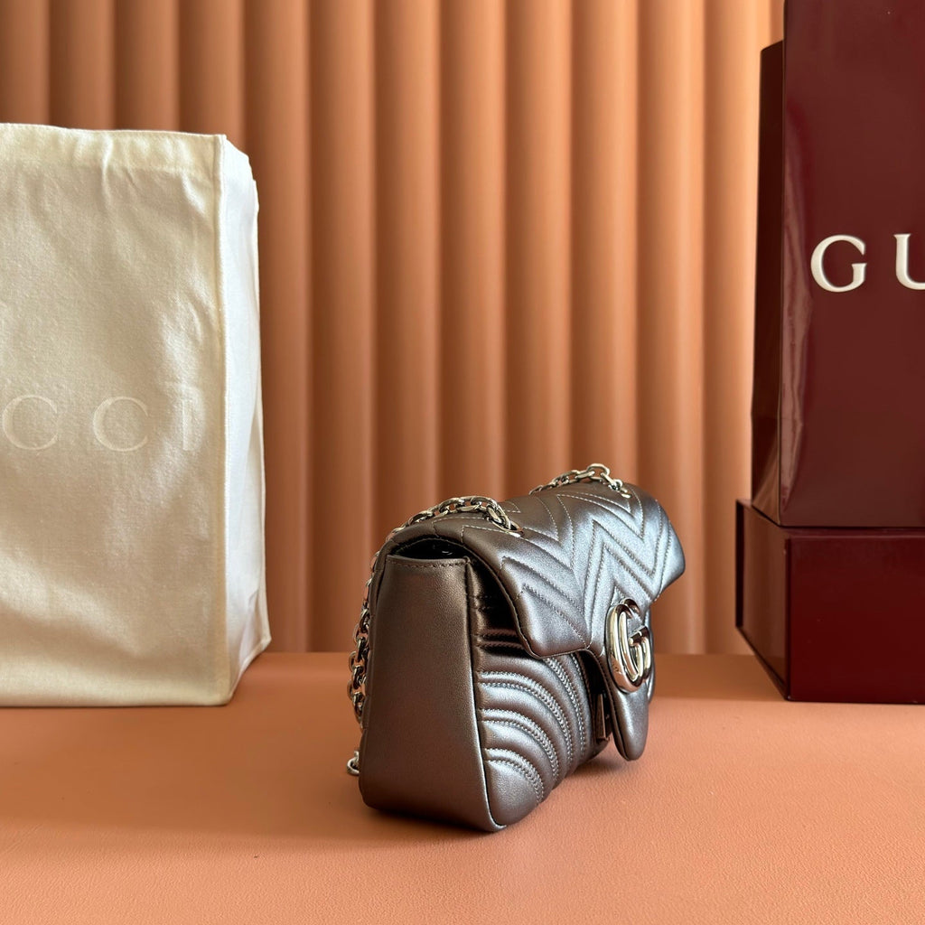 Gucci 26S Marmont Bag 26 in Warm Gray Brown Lambskin