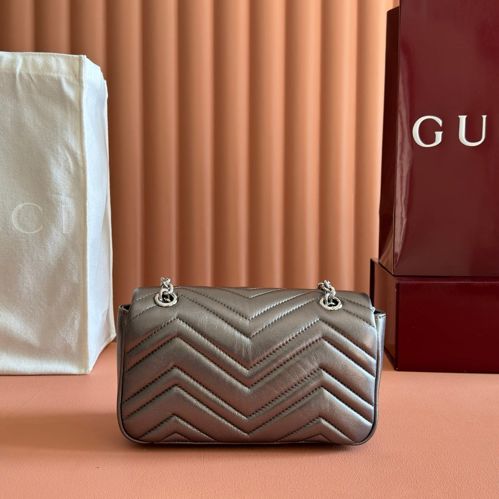 Gucci 26S Marmont Bag 22 in Warm Gray Brown Lambskin