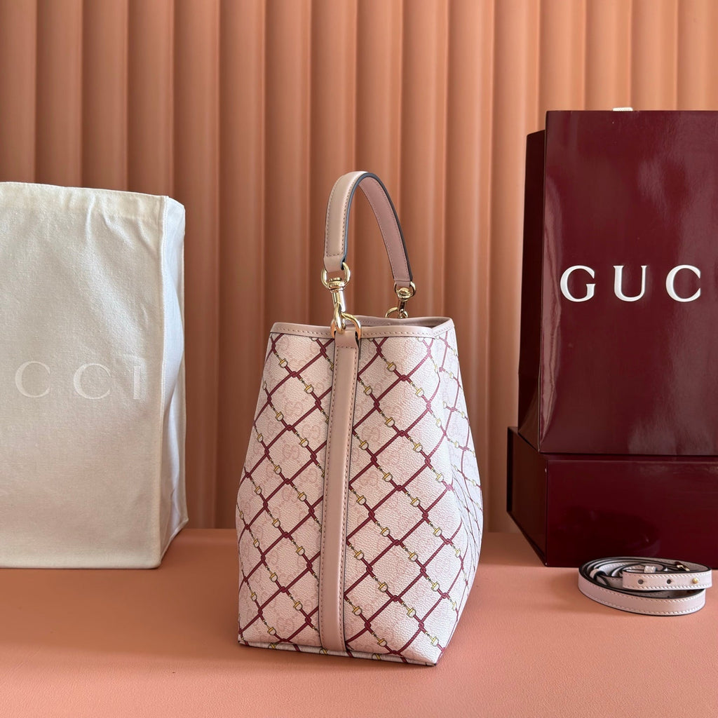Gucci 26S Emblem Bucket Bag 25 in Light Pink Coated Fabric