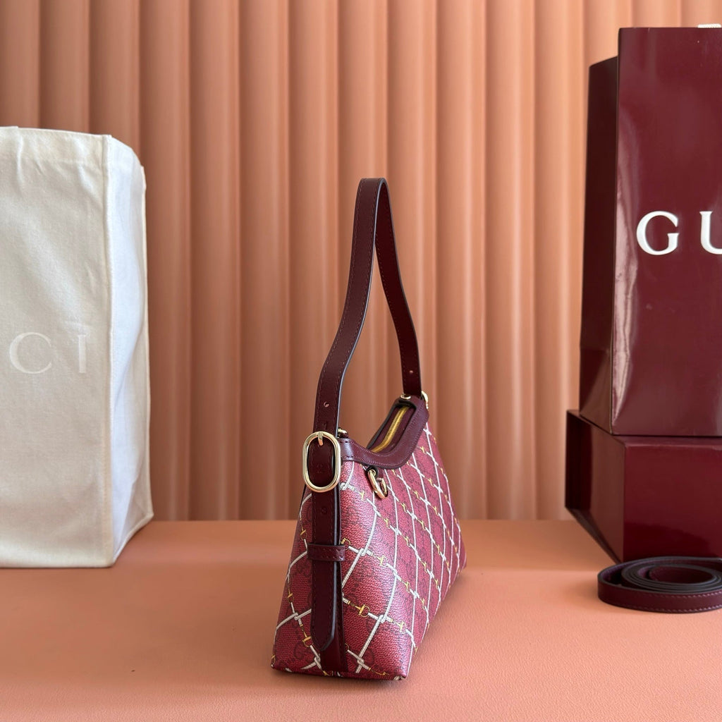 Gucci 26S Emblem Bucket Bag 22 in Dark Red Coated Fabric