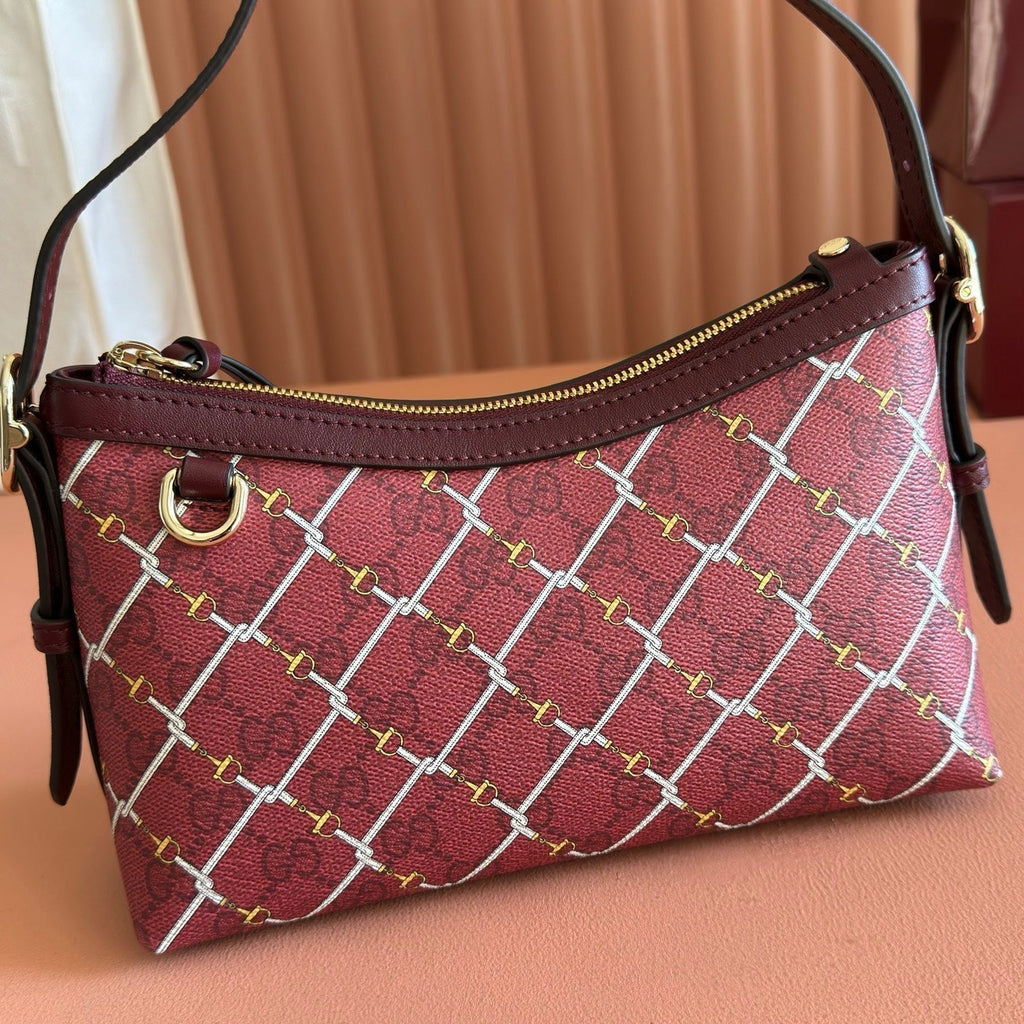 Gucci 26S Emblem Bucket Bag 22 in Dark Red Coated Fabric