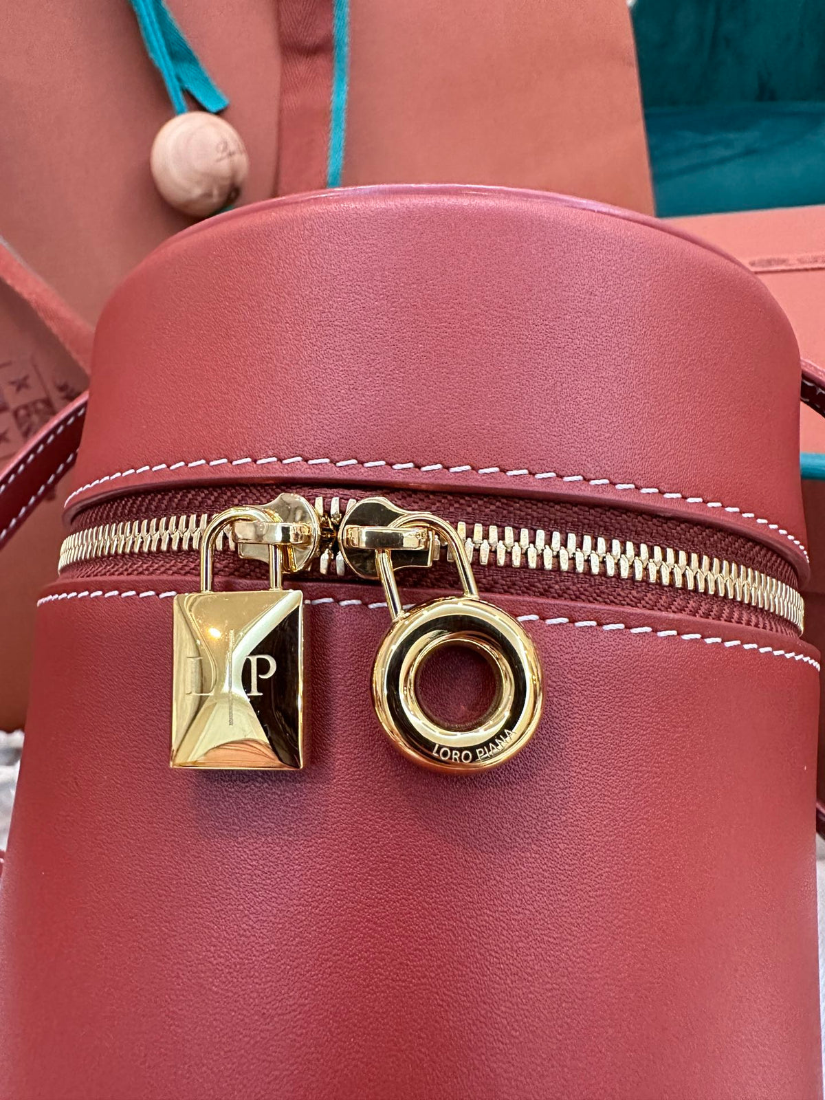 Loro Piana Extra Case Medium 16 Bag in Mars Red Smooth Calfskin with Gold Hardware