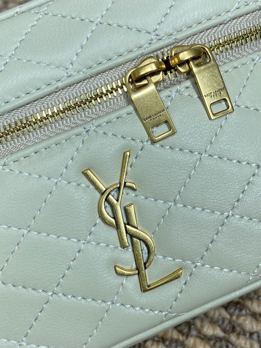 Saint Laurent Gaby Mini Vanity 18 in Ivory White Lambskin Gold Hardware Bag
