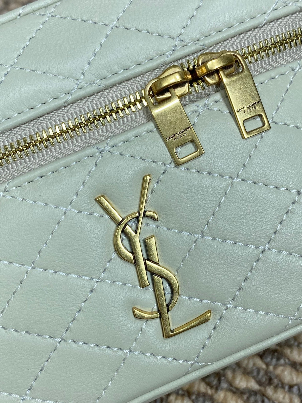 Saint Laurent Gaby Mini Vanity 18 in Ivory White Lambskin Gold Hardware Bag