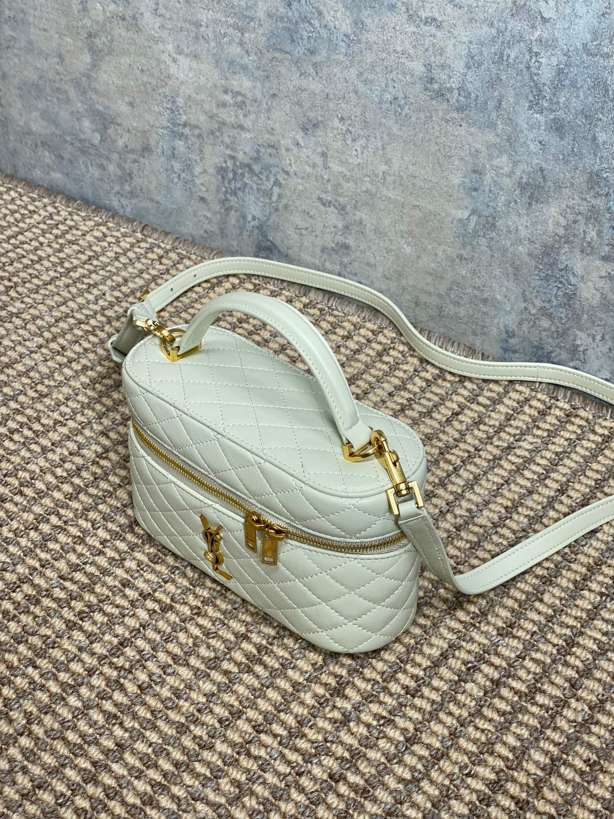Saint Laurent Gaby Mini Vanity 18 in Ivory White Lambskin Gold Hardware Bag