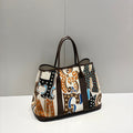 Hermes Garden Party 36 in Multicolor Toile H Canvas Dark Brown Calfskin Abstract Graphic Print Bag