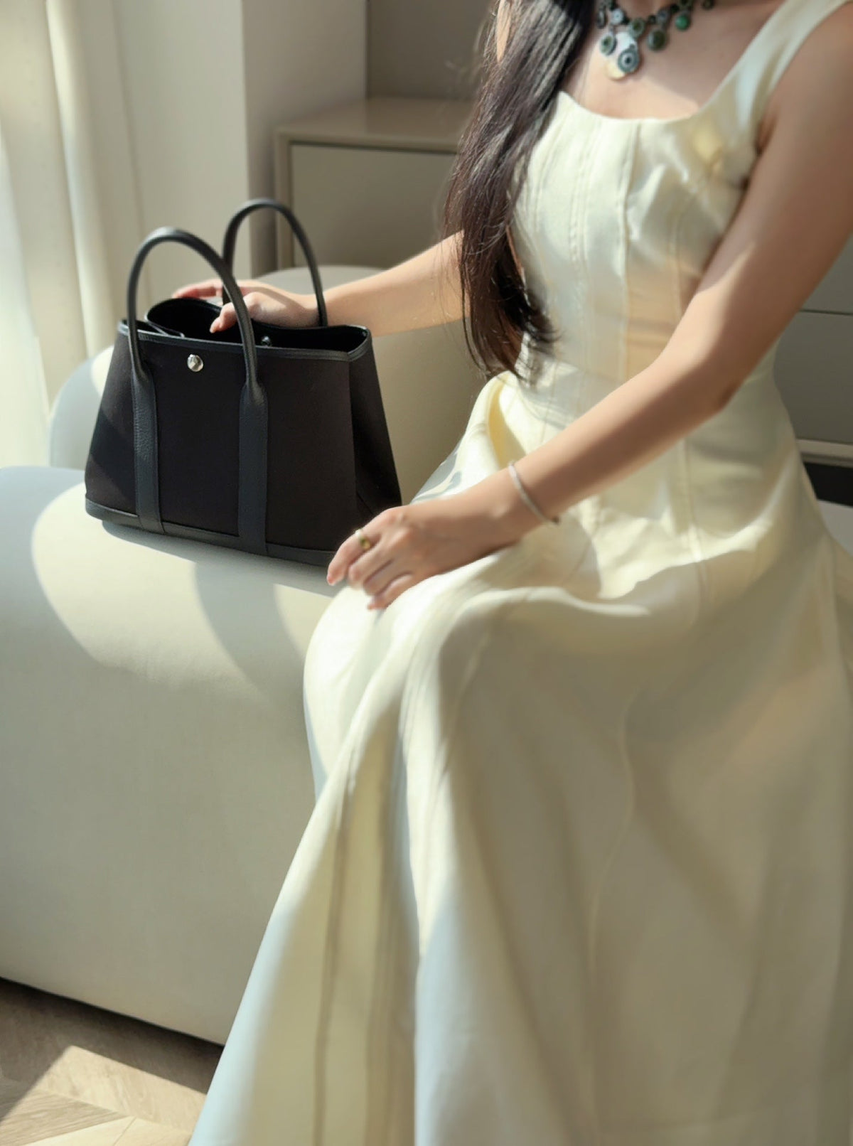 Hermes Garden Party 30cm in Black Toilets Cotton Canvas and Calfskin Bag