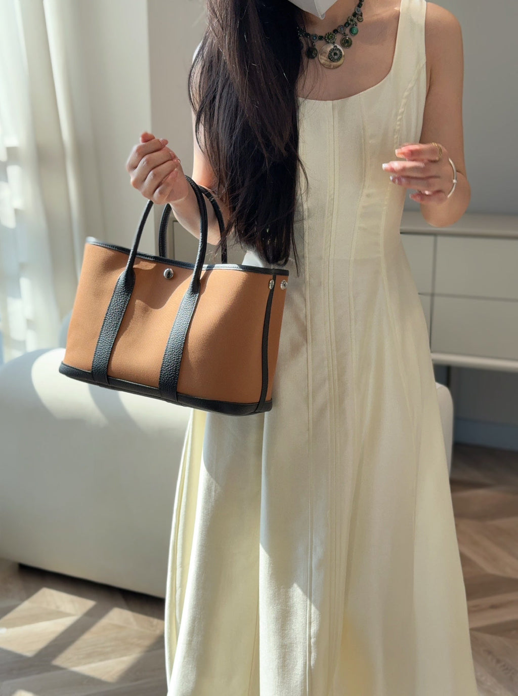 Hermes Garden Party 30cm in Orange Minimum Toilets Cotton Canvas and Black Calfskin Bag