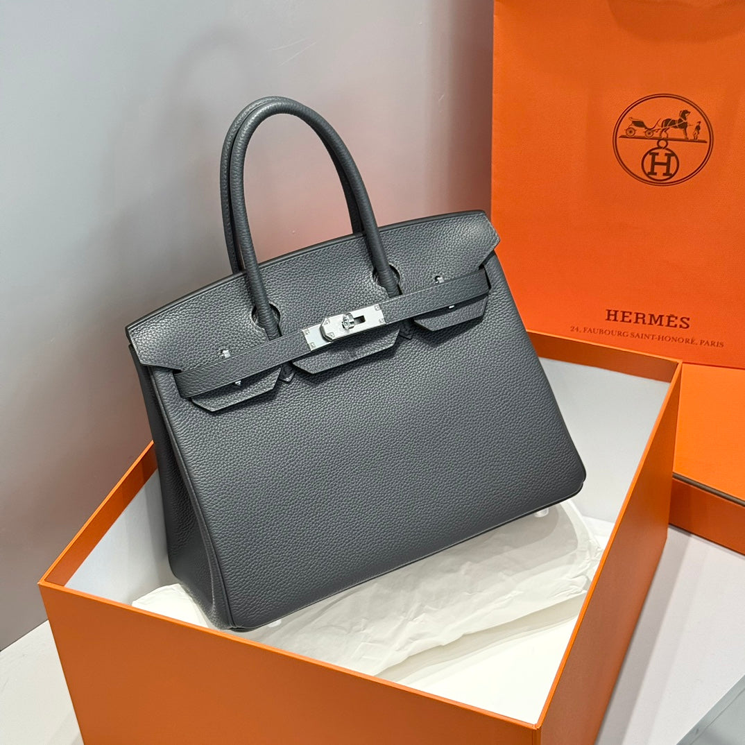 Hermes 25S Birkin 30 in Charcoal Gray Calfskin Silver Hardware Bag