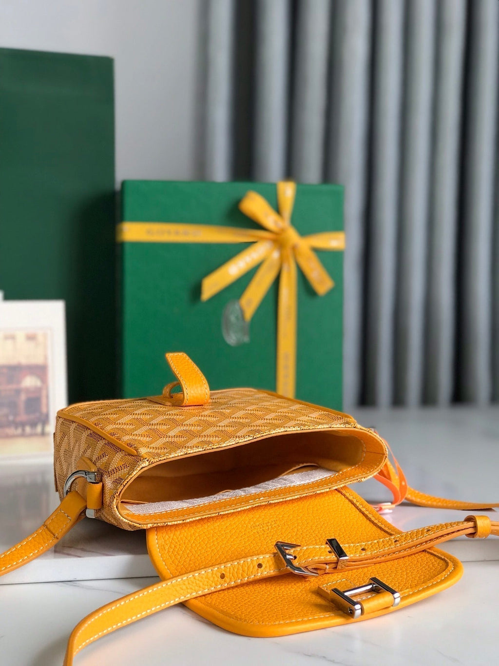 Goyard Grand Bleu 16 in Yellow Goyardine Canvas and Lambskin Bag