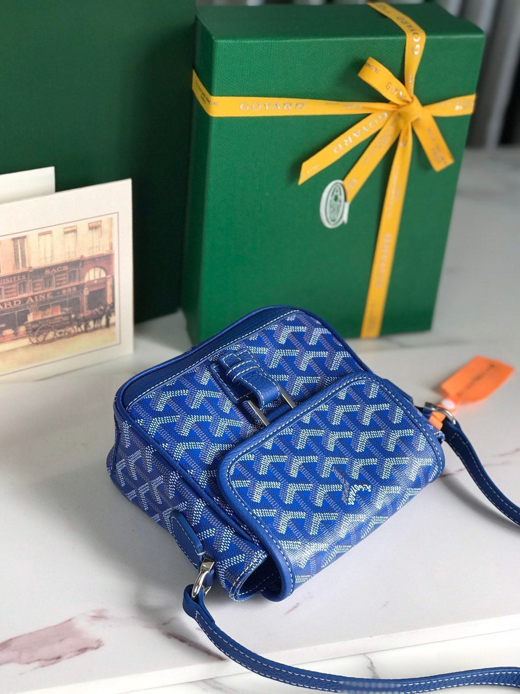 Goyard Grand Bleu 16 in Sapphire Blue Goyardine Canvas and Lambskin Bag