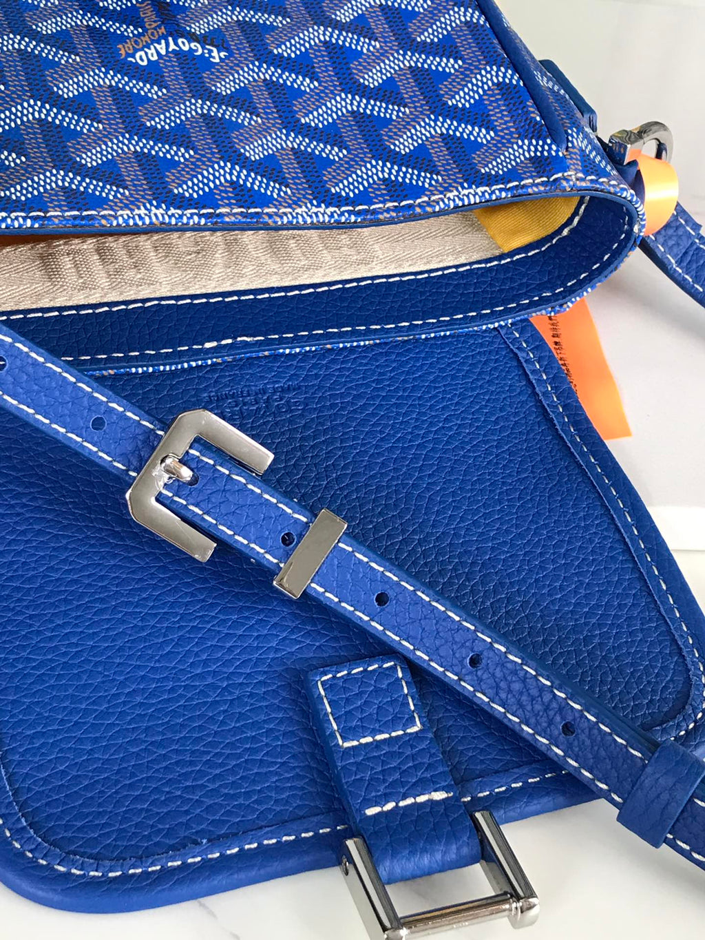 Goyard Grand Bleu 16 in Sapphire Blue Goyardine Canvas and Lambskin Bag