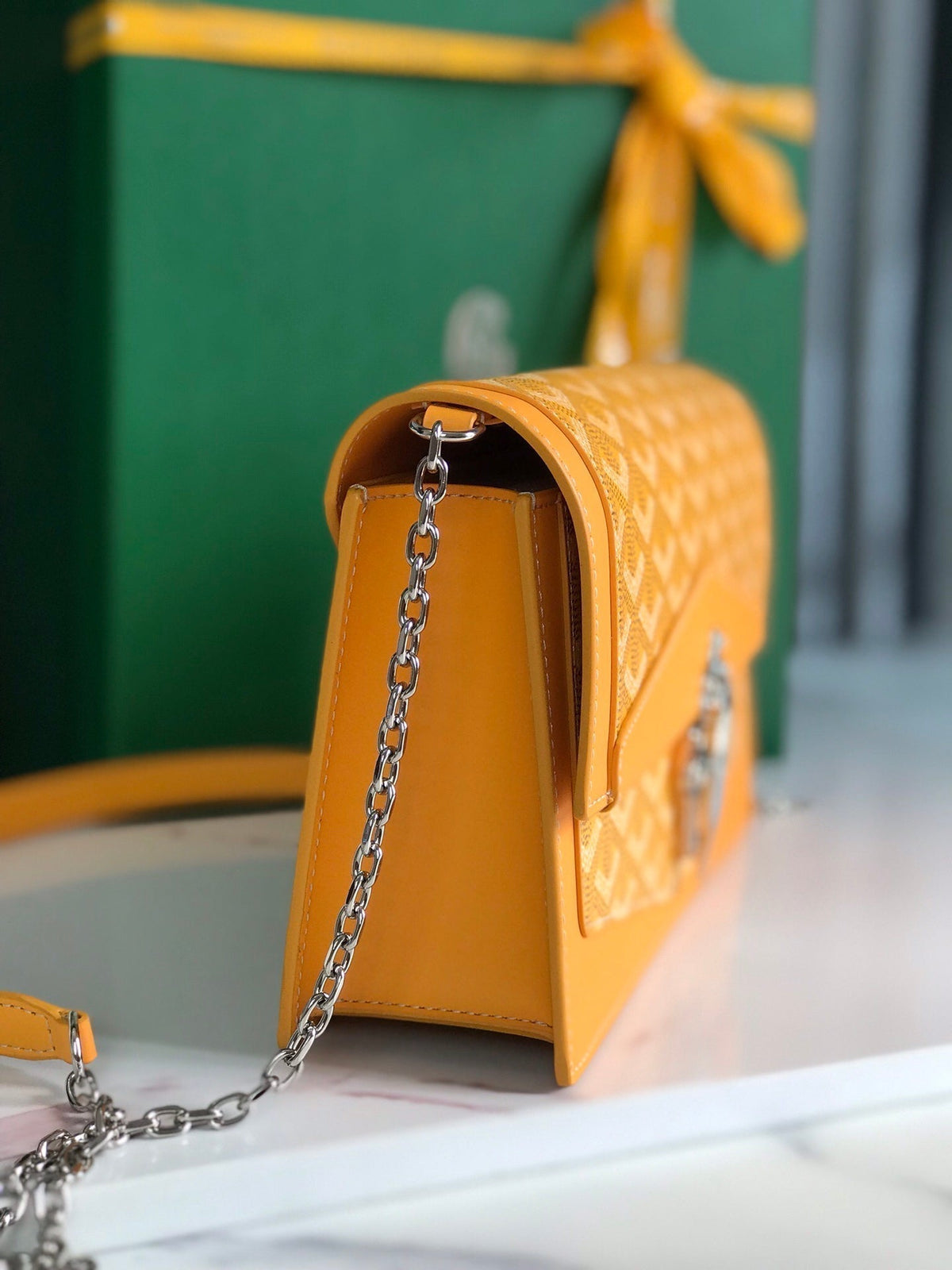 Goyard Duchesse Marie-Caroline Bag 25 in Yellow Goyardine Canvas and Smooth Calfskin