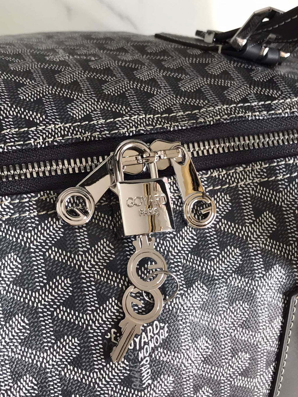 Goyard Boston 50 Bag in Gray Goyardine Canvas and Calfskin Trim
