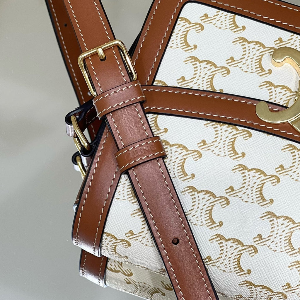 Celine Classique Triomphe 22 Calfskin White Brown Bag