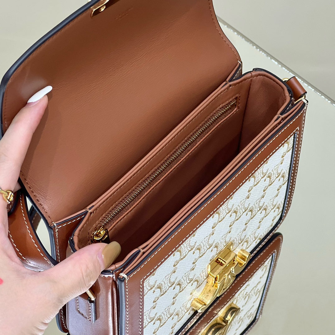 Celine Classique Triomphe 22 Calfskin White Brown Bag