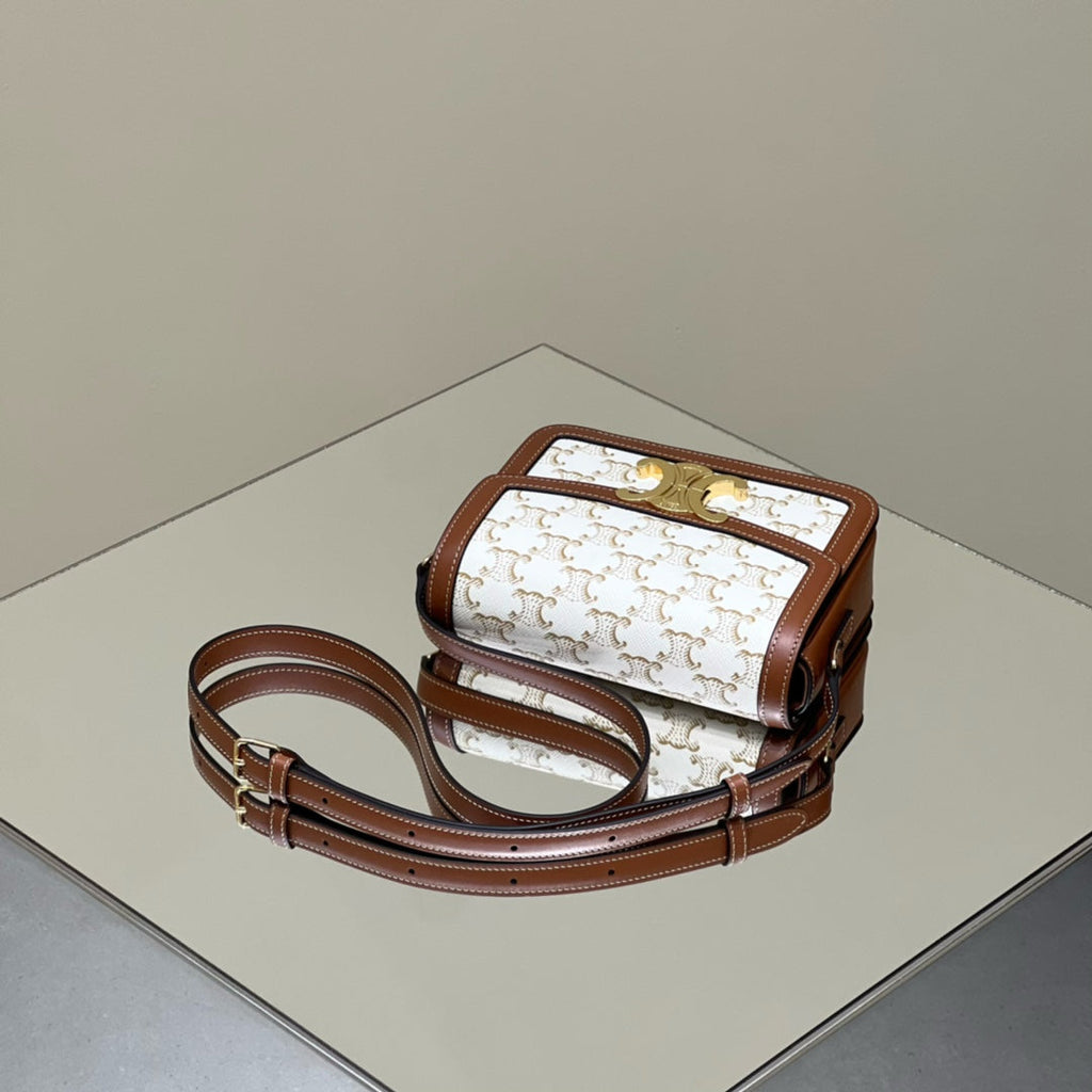 Celine Classique Triomphe 22 Calfskin White Brown Bag