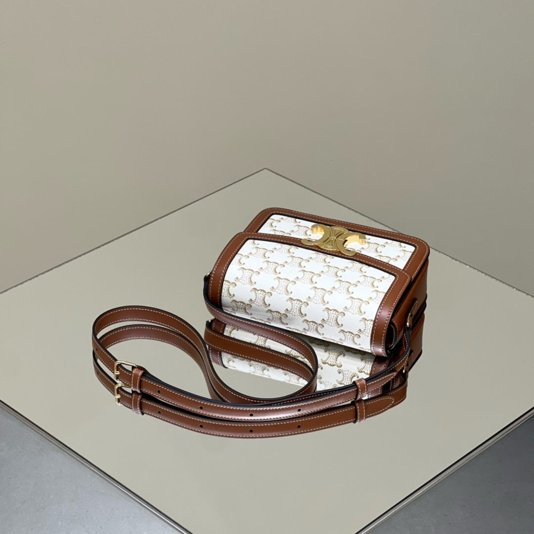 Celine Classique Triomphe 22 Calfskin White Brown Bag