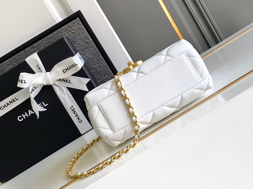 Chanel Mini 20 Flap Bag in White Lambskin Gold Hardware