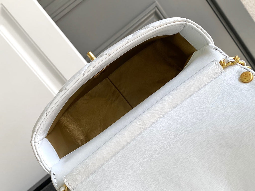 Chanel Mini 20 Flap Bag in White Lambskin Gold Hardware