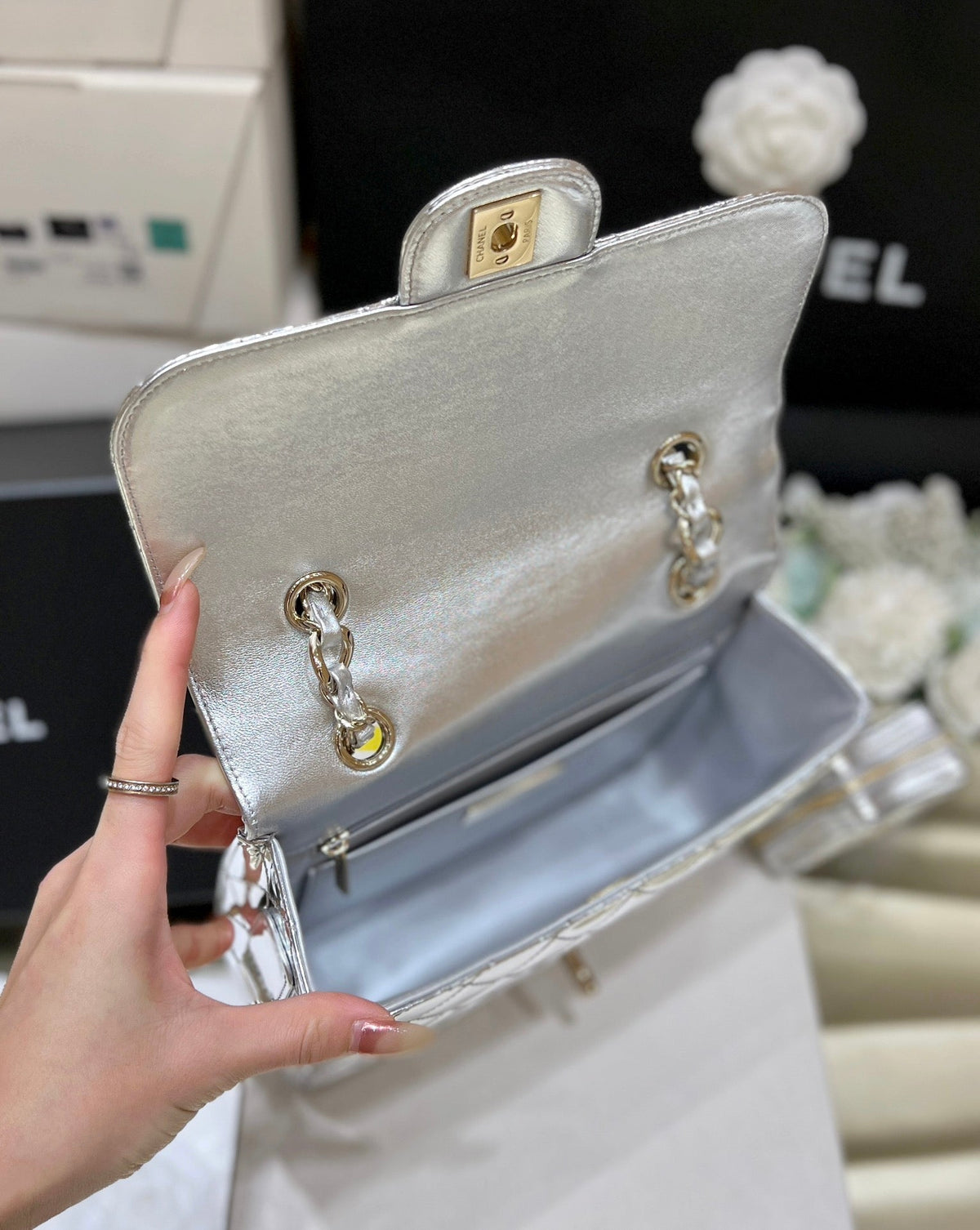 Chanel 25S Star Silver 23 in Metallic Silver Calfskin Bag