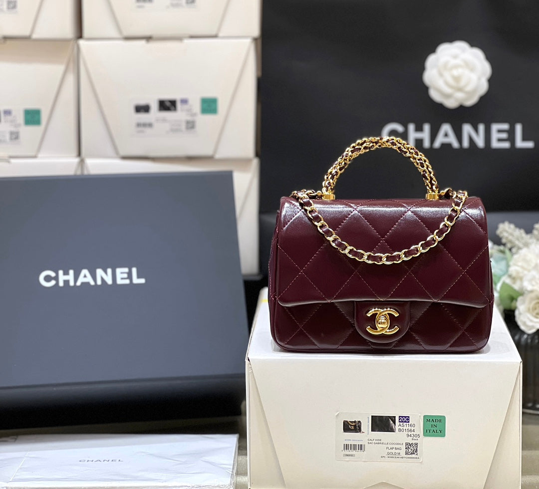 Chanel Top Handle 19 in Wine Red Lambskin Gold Hardware Bag