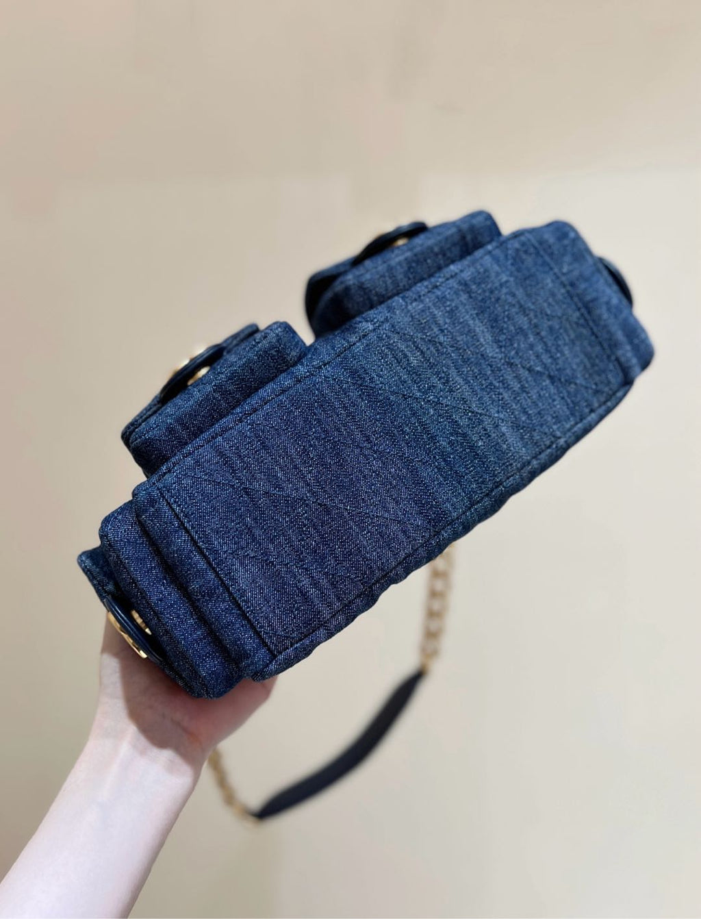 Chanel 25S Large Hobo Bag 35 in Dark Blue Denim Gold Hardware