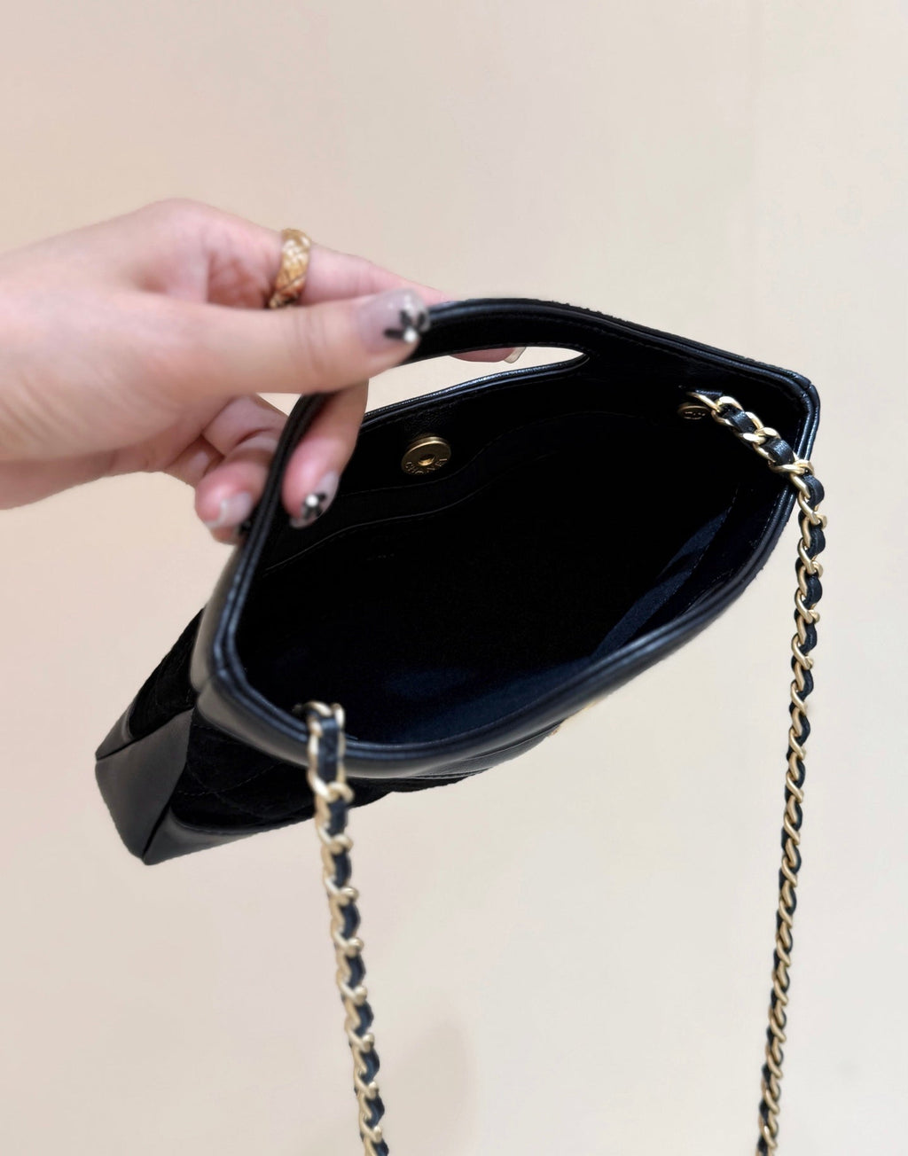 Chanel 25S Mini Shopping Bag 20 in Black Suede Calfskin